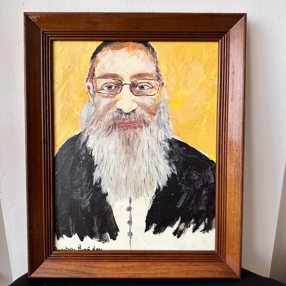 Jewish Judaism Oil Painting on Canvas Rabbi with Glasses Framed 16x13" Signed
